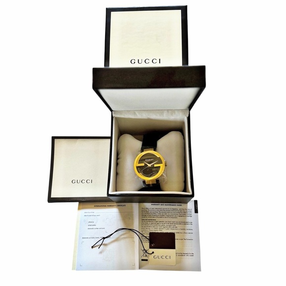 Gucci Interlocking G Gold PVD Watch - Black Dial - Authentic w/ Papers - Picture 2 of 14
